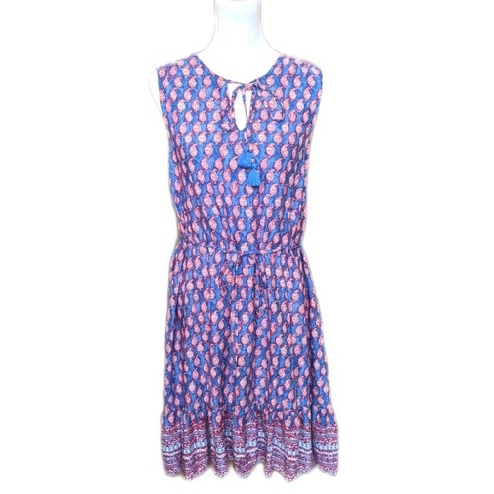 Beachlunchlounge blue & red sleeveless high-low midi dress, viscose S